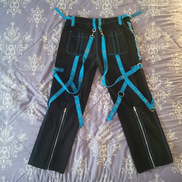 Tripp NYC black blue women's juniors bondage pants size 11 zippers suspenders - Picture 3 of 14